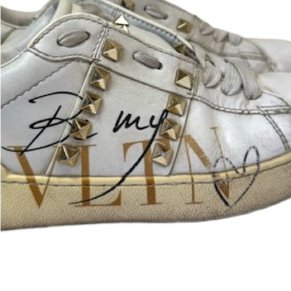 Valentino Garavani Rockstud Leather Sneakers Lace Up Trainers Shoes Graphic Rare - Picture 15 of 16